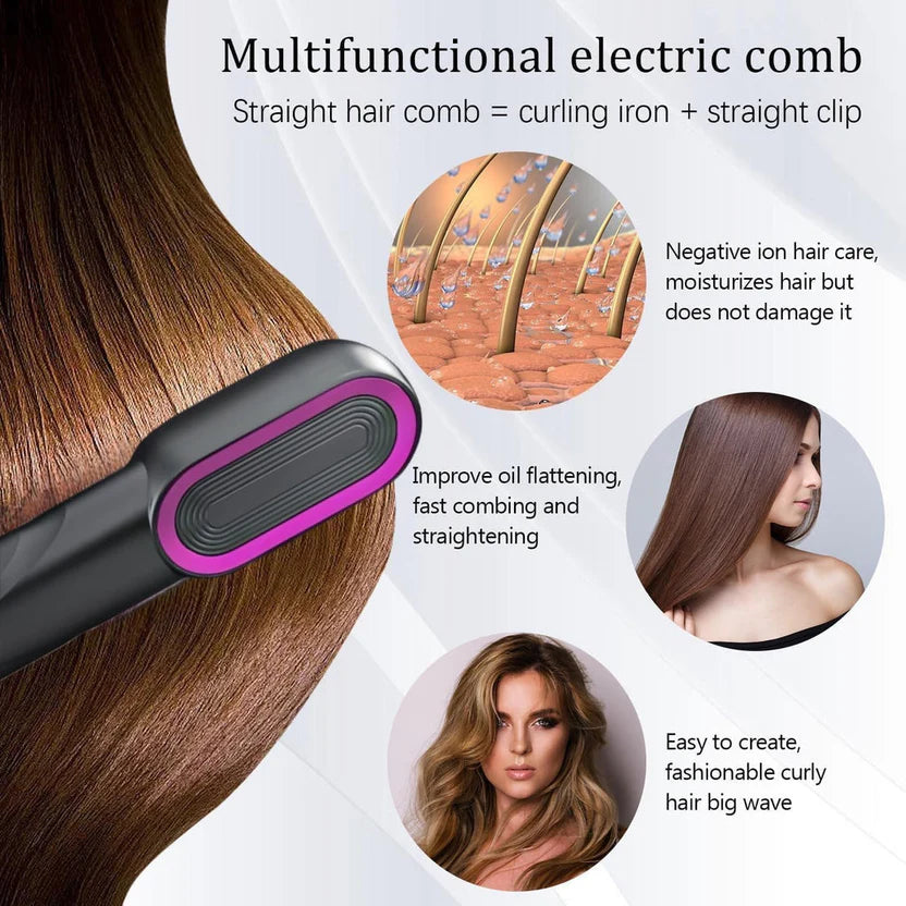 USB Rechargeable Hair Straightening Comb with 4 Heat Settings & Fast Heating