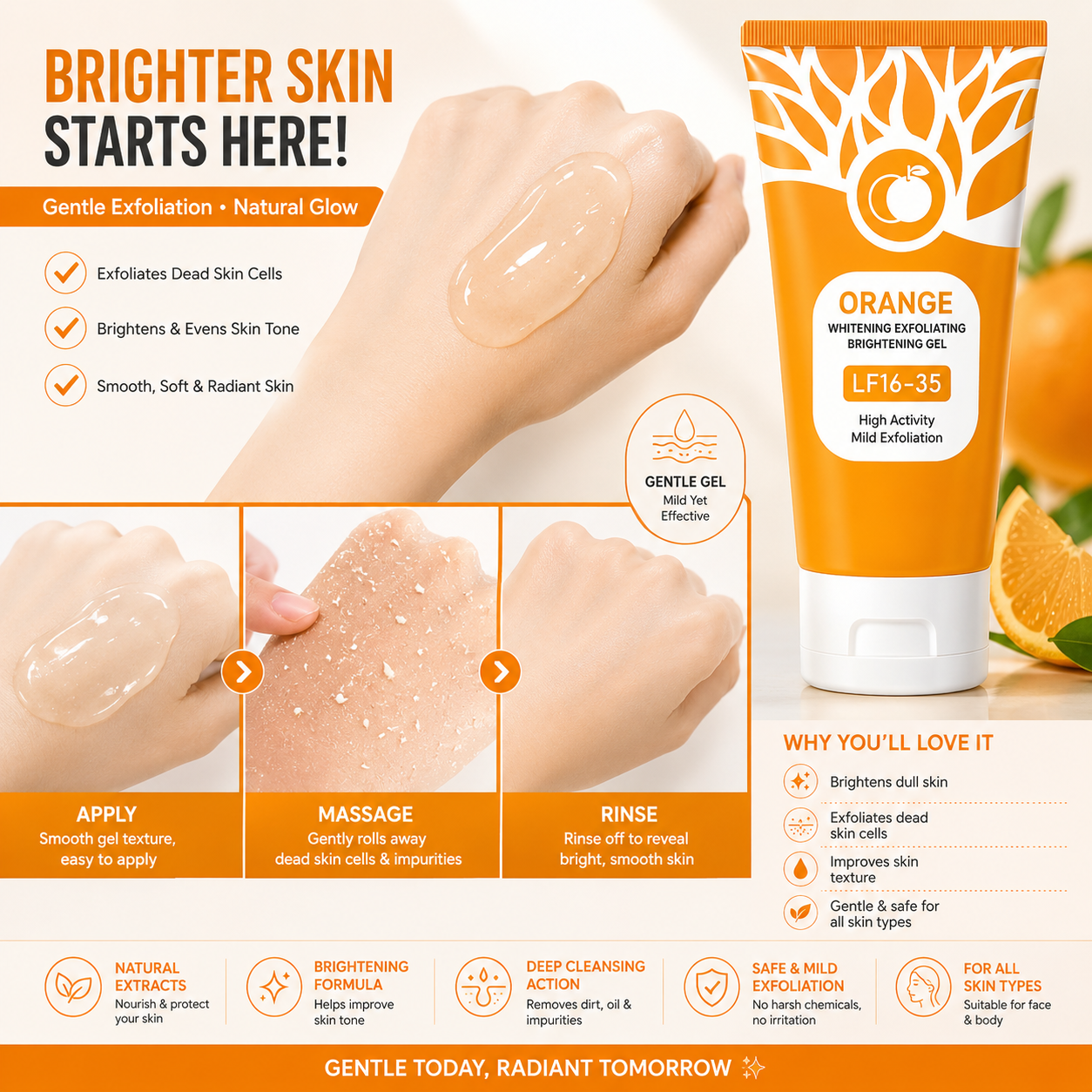 Orange Enzyme Exfoliating Gel – Instant Glow & Flawless Skin!