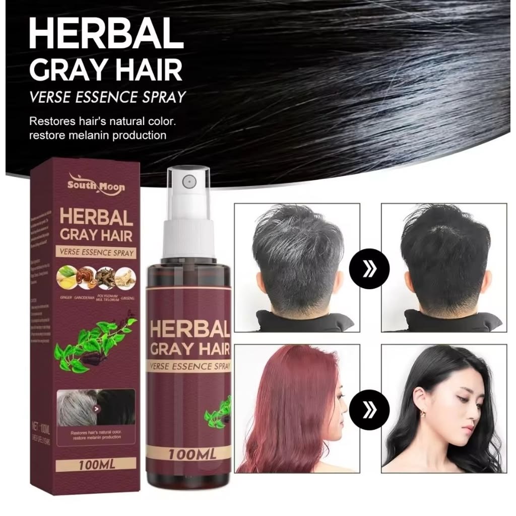 South Moon Herbal Gray Hair Reverse Essence Spray – Natural Hair Darkening & Nourishing Treatment (100ml)