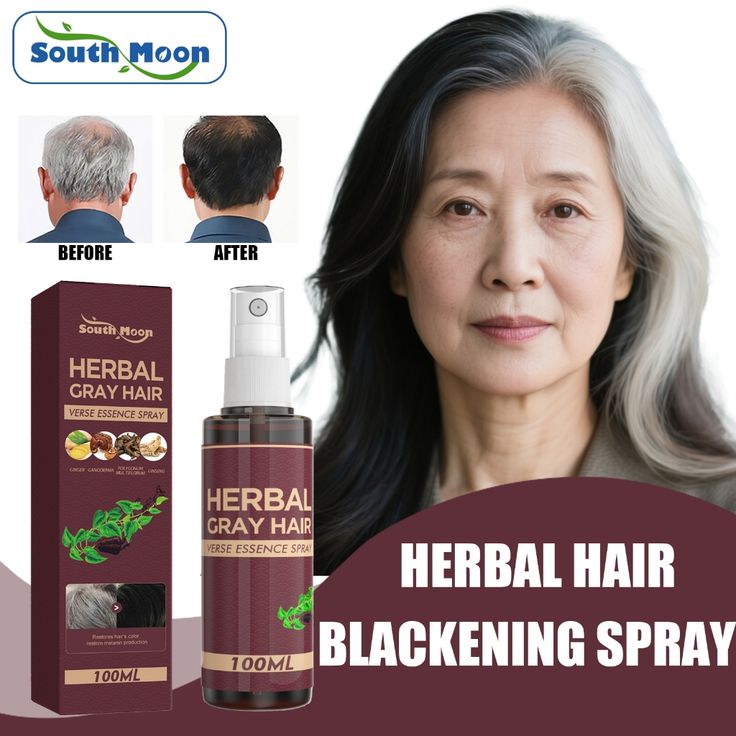 South Moon Herbal Gray Hair Reverse Essence Spray – Natural Hair Darkening & Nourishing Treatment (100ml)