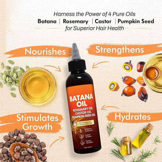 Batana Hair Growth Oil with Rosemary, Castor & Pumpkin Seed Oils – Pure Honduran Formula for Stronger, Shinier Hair (120ml)