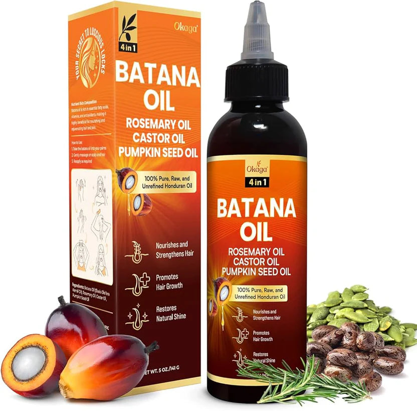 Batana Hair Growth Oil with Rosemary, Castor & Pumpkin Seed Oils – Pure Honduran Formula for Stronger, Shinier Hair (120ml)